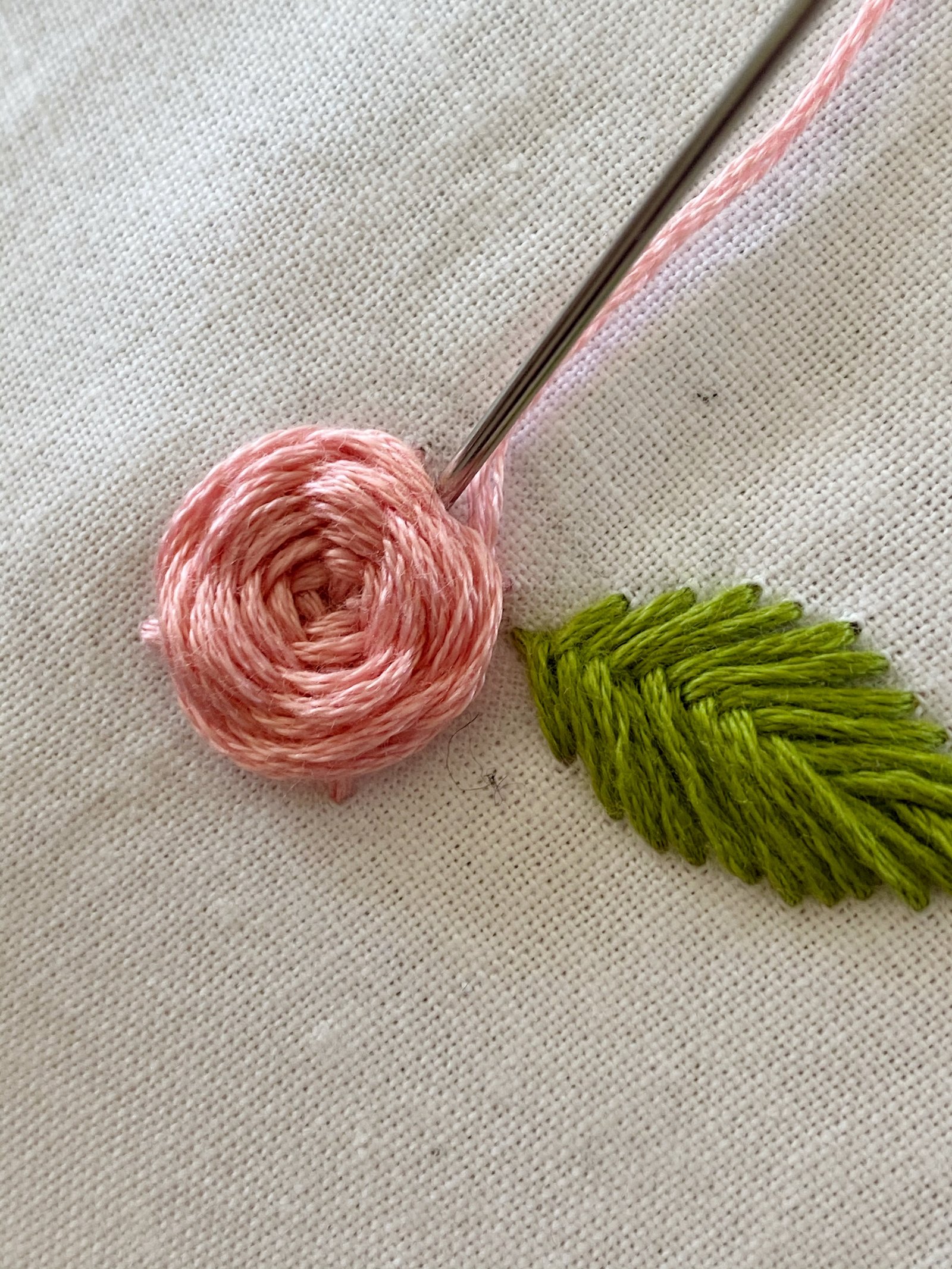 Hand Embroidery Rose , tie the back off