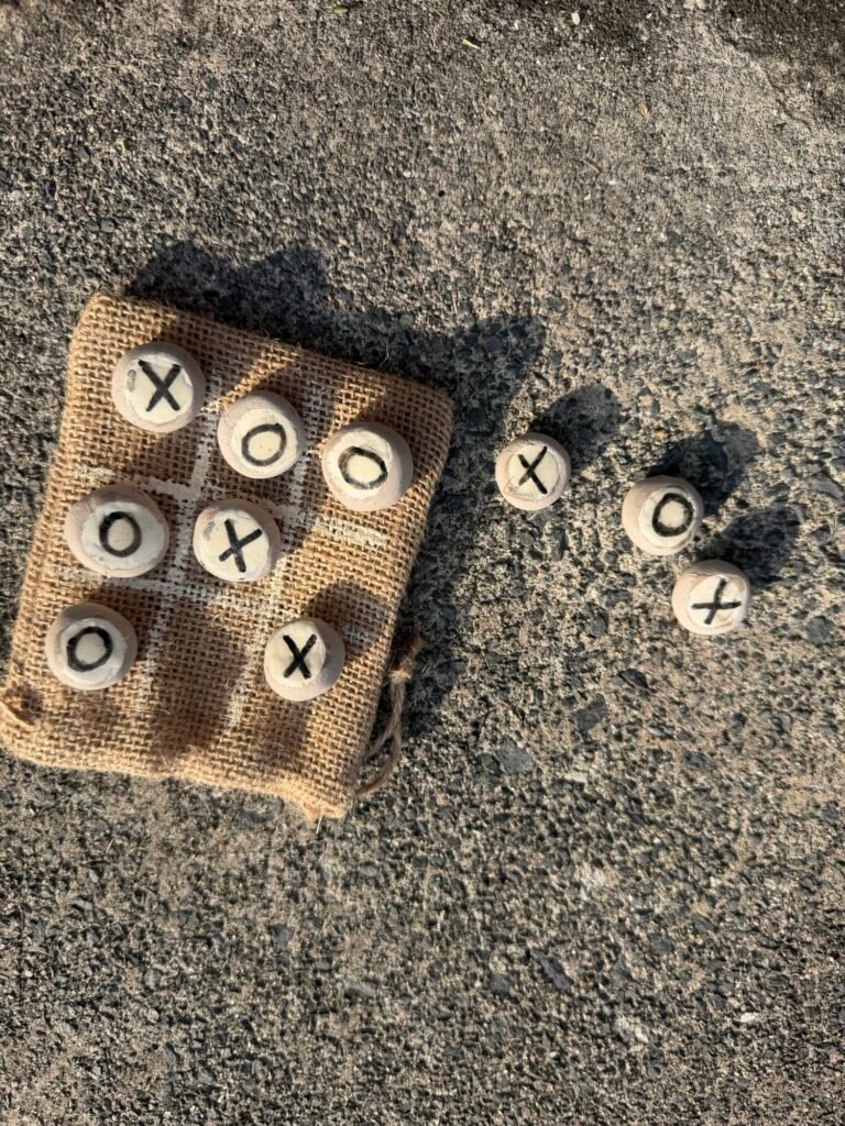DIY Tic Tac Toe Set in a Portable Jute Bag